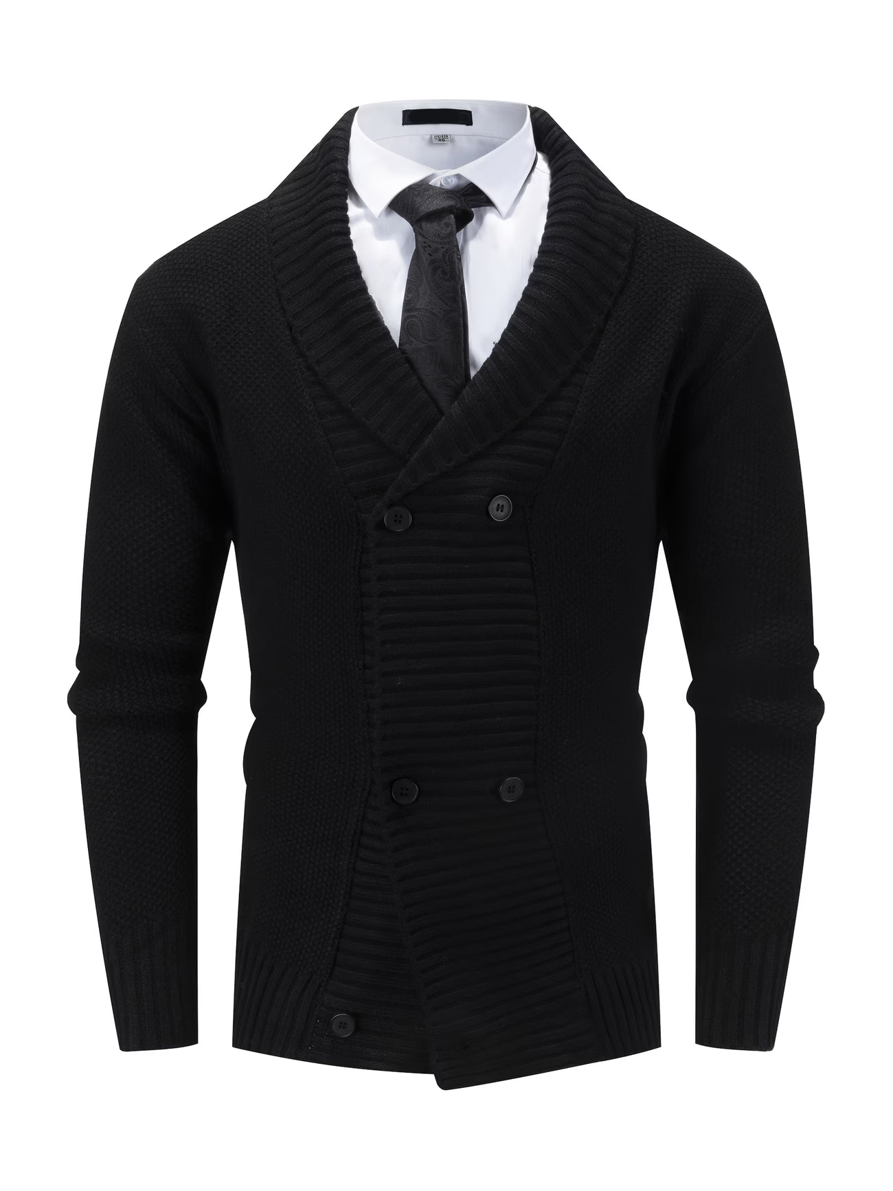 Marvella | Men's Double Breasted Lapel Cardigan Sweater - Image 2