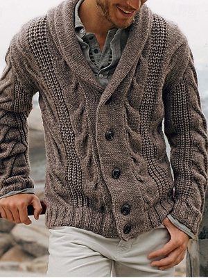 Alternative view of Men's Cable Knit Shawl Collar Button Front Cardigan