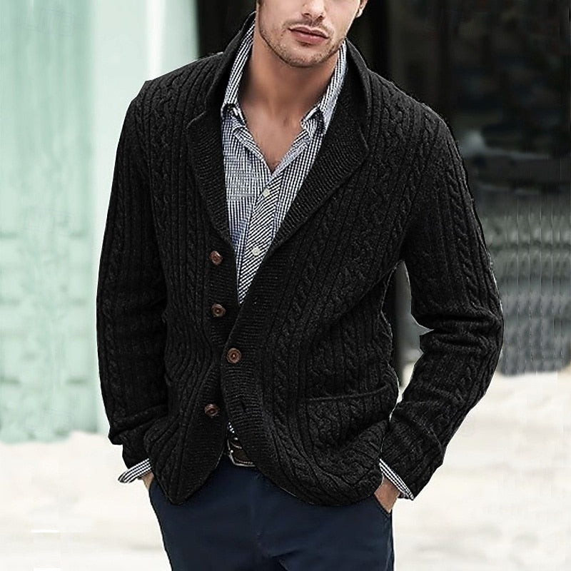 Ashworth | Men's Cable Knit Lapel Button Cardigan - Image 3