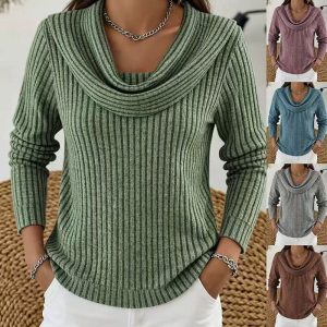 Marisande | Women's Cowl Neck Ribbed Top
