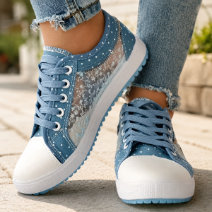 Amelia | Women's Dotted Lace Up Sneakers with Rounded Toe