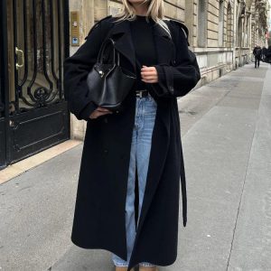 Alternative view of Helena | Women's Longline Wool Trench Coat with Double Breasted Belt