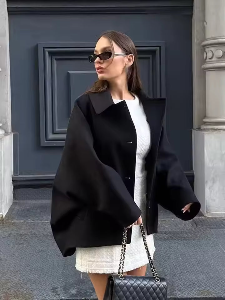 Camille | Women's Oversized Wool Jacket with Turn Down Collar - Image 2