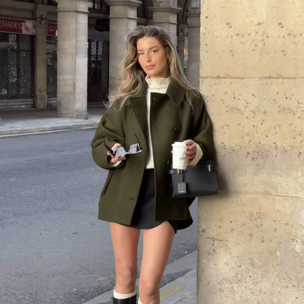 Camille | Women's Oversized Wool Jacket with Turn Down Collar - Image 4