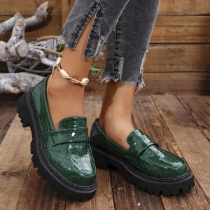 Alternative view of Elena | Women's Croc Embossed Platform Loafers with Vamp Strap