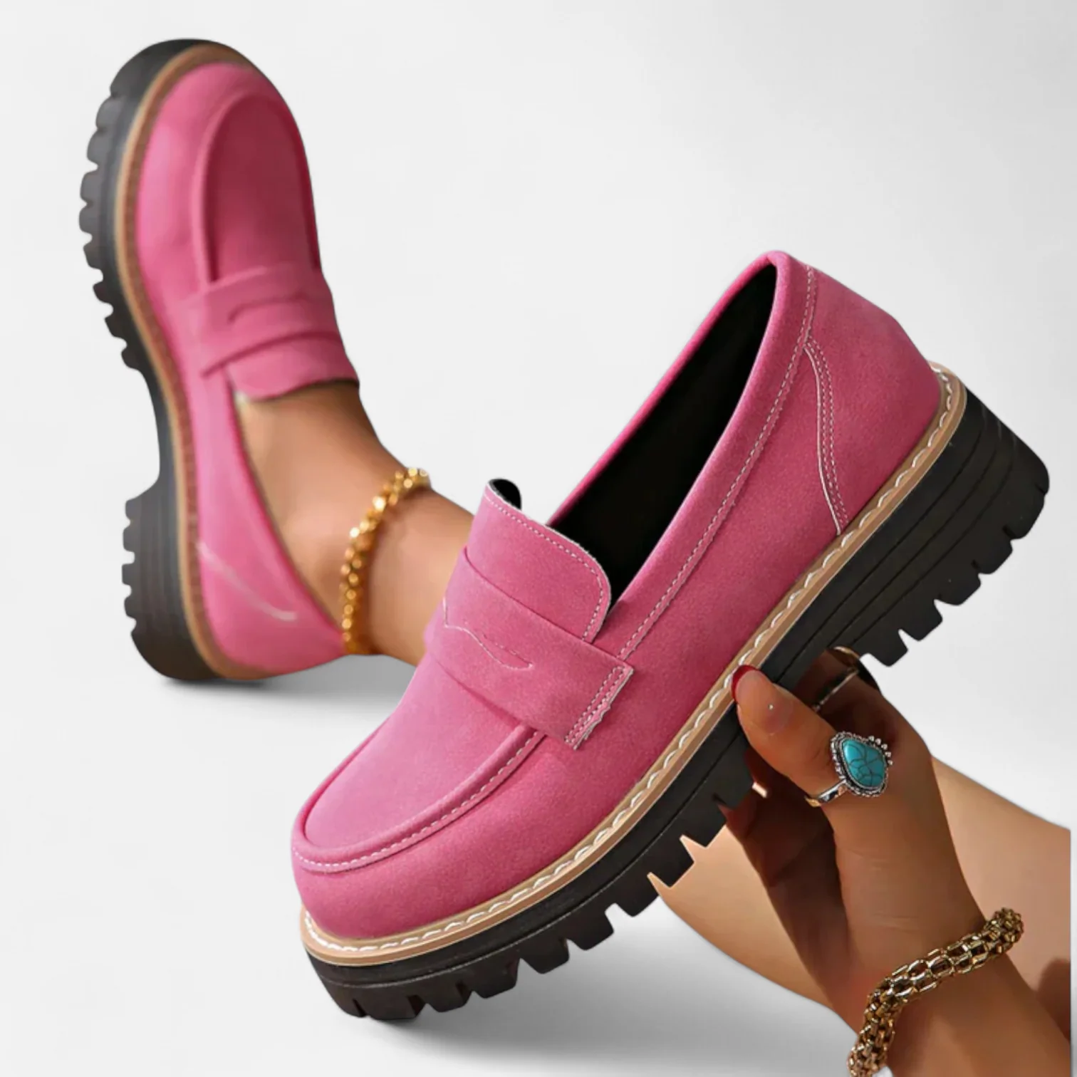Clara | Women's Stitched Penny Loafers with Lug Sole - Image 8