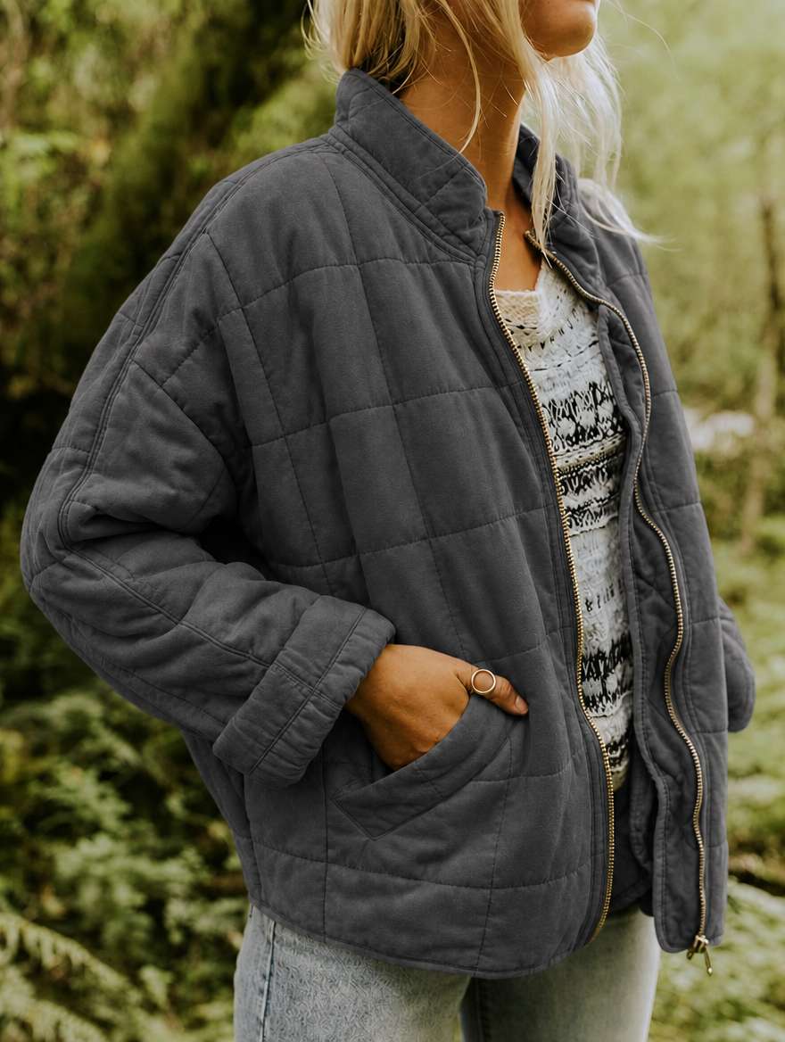 Solvane | Women's Quilted Zip Front Jacket with Stand Collar - Image 2