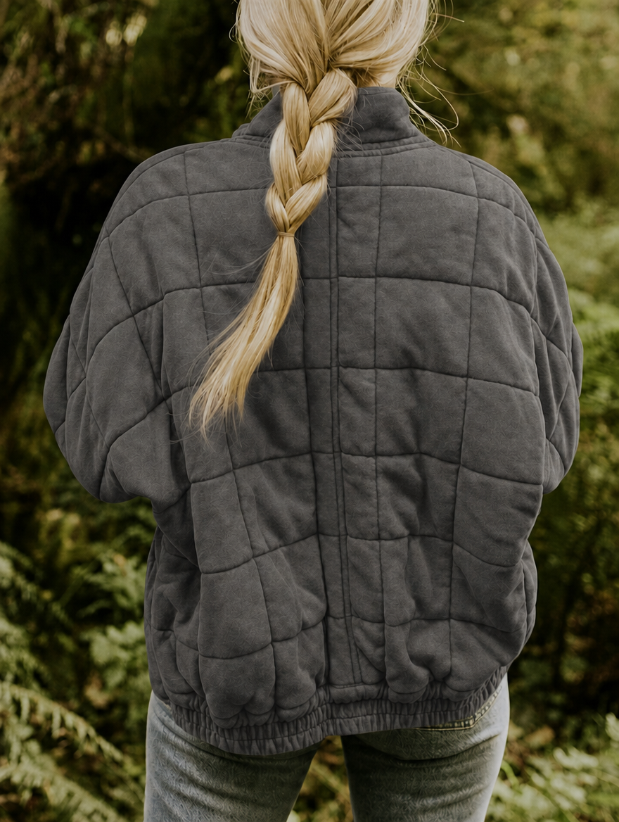 Solvane | Women's Quilted Zip Front Jacket with Stand Collar - Image 3