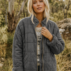 Solvane | Women's Quilted Zip Front Jacket with Stand Collar