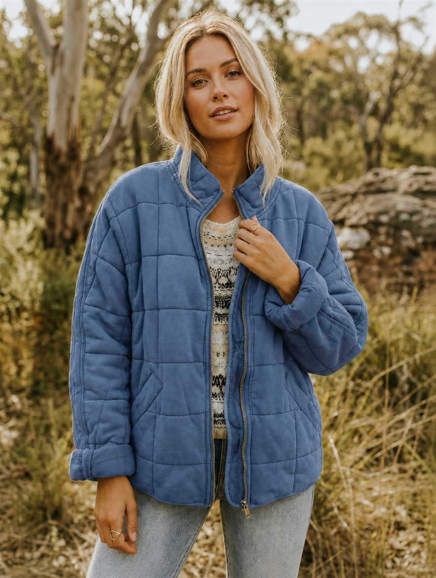 Solvane | Women's Quilted Zip Front Jacket with Stand Collar - Image 4