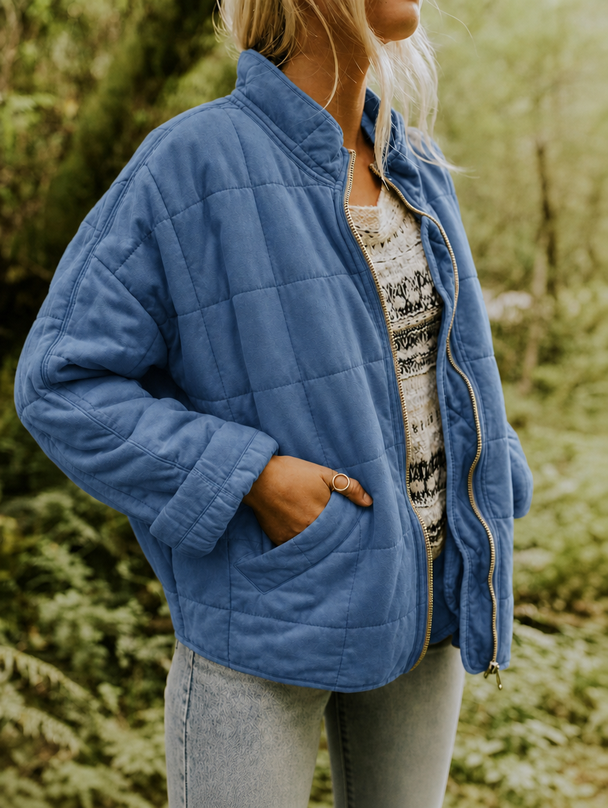 Solvane | Women's Quilted Zip Front Jacket with Stand Collar - Image 5