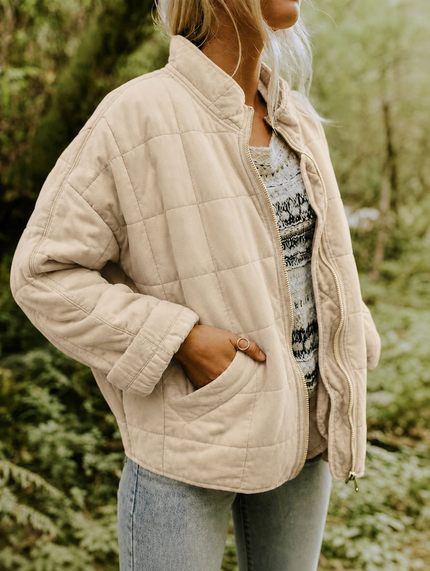 Solvane | Women's Quilted Zip Front Jacket with Stand Collar - Image 8