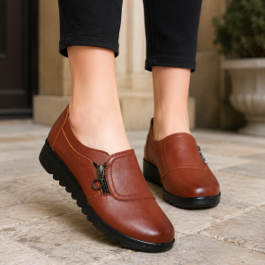 Sylvie | Women's Textured Slip On Loafers with Side Zip