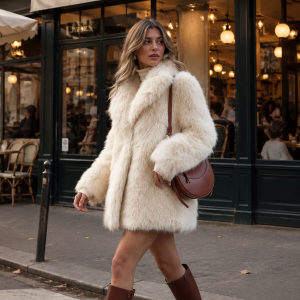 Beatrice | Women's Textured Faux Fur Coat with Shawl Collar