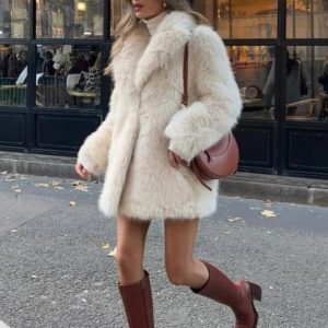 Alternative view of Beatrice | Women's Textured Faux Fur Coat with Shawl Collar