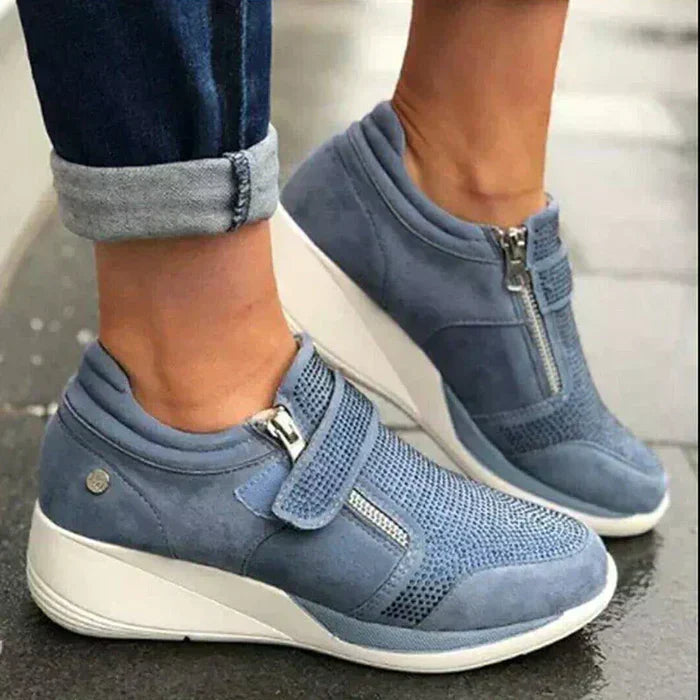 Clara | Women's Perforated Wedge Sneakers with Zip Strap - Image 3