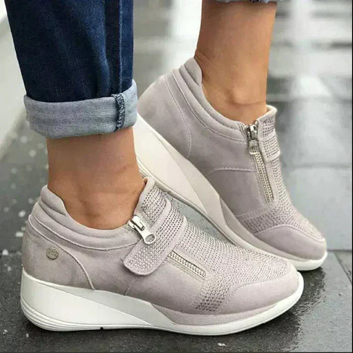 Clara | Women's Perforated Wedge Sneakers with Zip Strap - Image 4